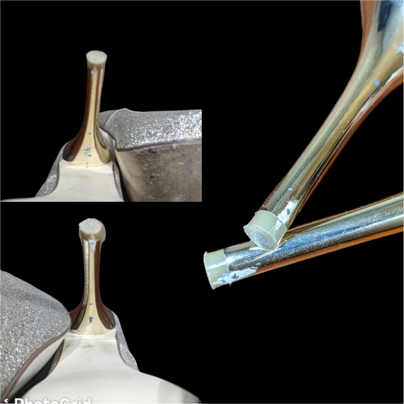 Stiletto Platform Heels Sz 8.5 Gold Glitter Slip-on Peep Toe Pump Hollywood Glam - Picture 7 of 16